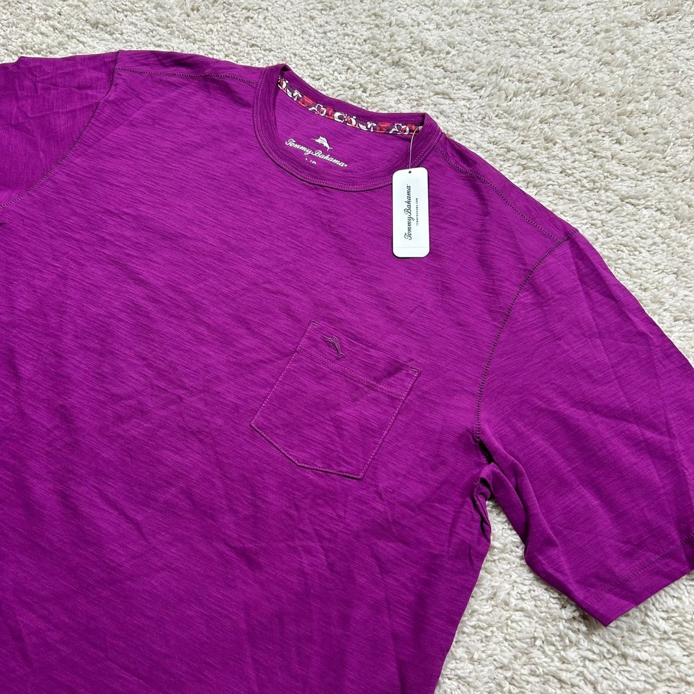Tommy Bahama Bali Beach Crew SS L Deep Hollyhock Purple Slub Cotton T-Shirt New